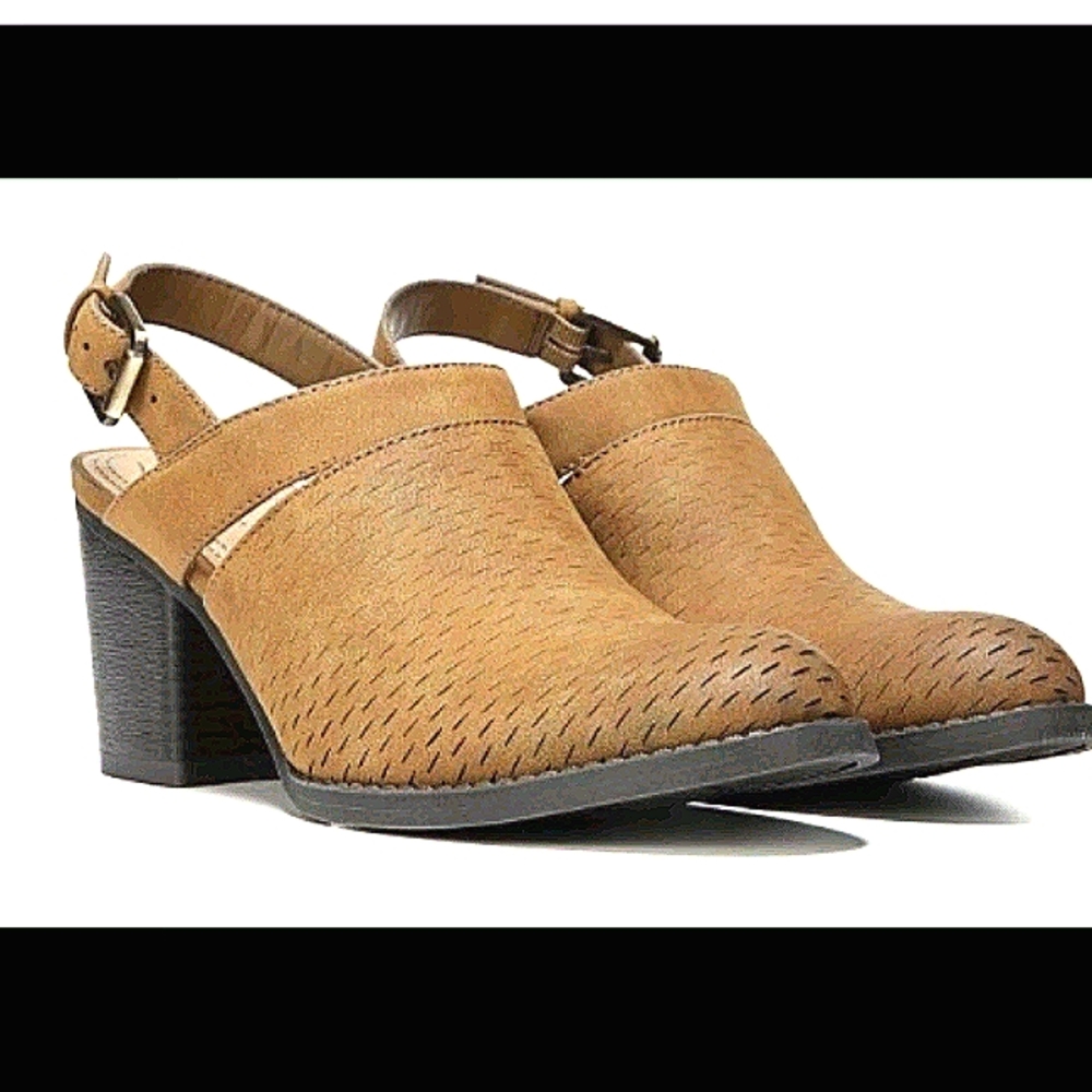 Natural Soul Tan Perforated Slingback Leather Heels